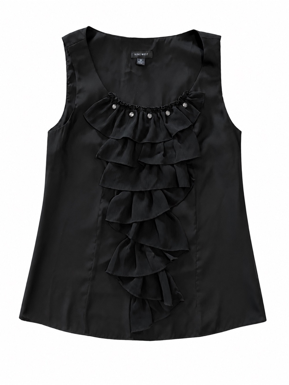 Nine West Black Ruffle Front Sleeveless Camisole Size 10